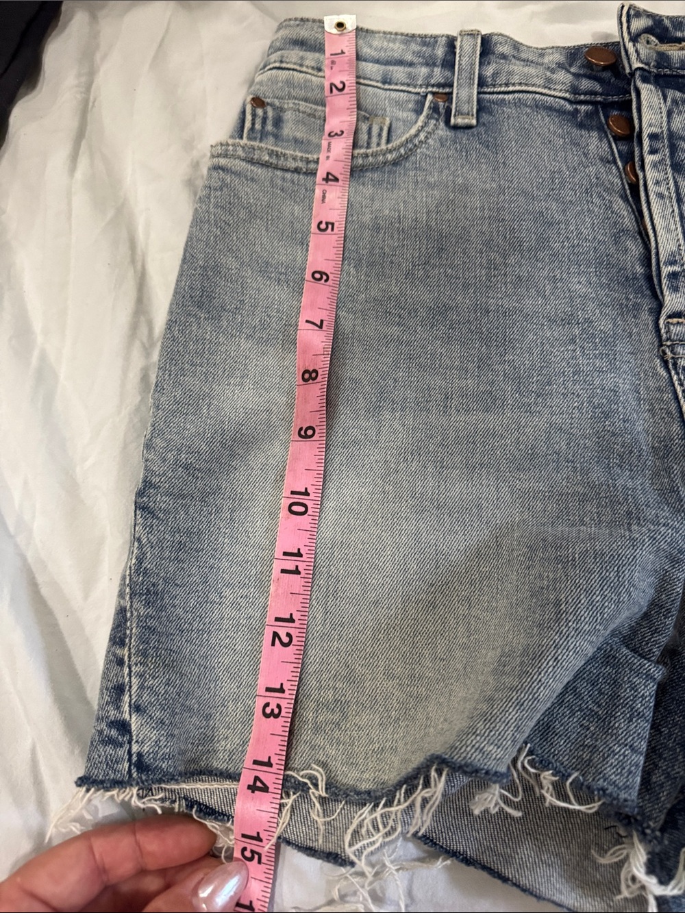 Fidelity Denim Light Blue Distressed High-Rise Jean Shorts - Picture 7 of 8